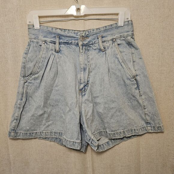 Vintage Gitano Light Wash Pleated Jean Shorts High Rise Size 14 - Picture 1 of 9